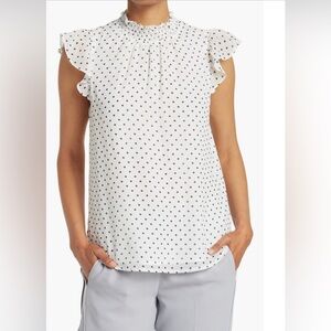 Pleione Flutter Sleeve Blouse Ivory Black Dot
